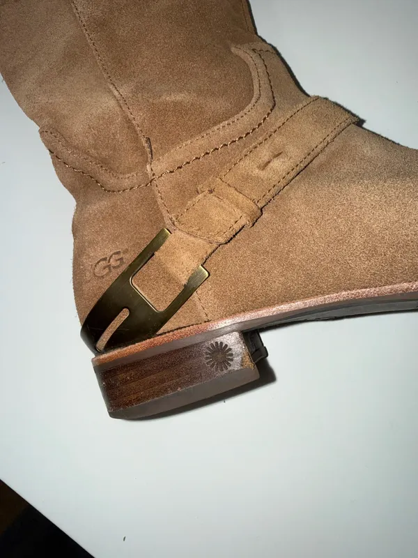 UGG Channing Suede Riding Boots Chestnut Brown Buckle - Image 8
