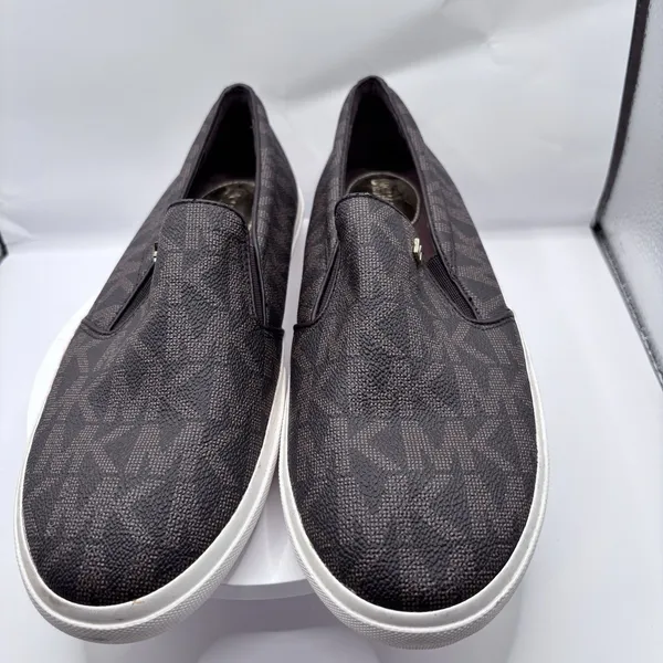 Michael Kors MK Logo Slip On Sneakers Brown PVC Size 8M Women's Luxury Casual - Image 2