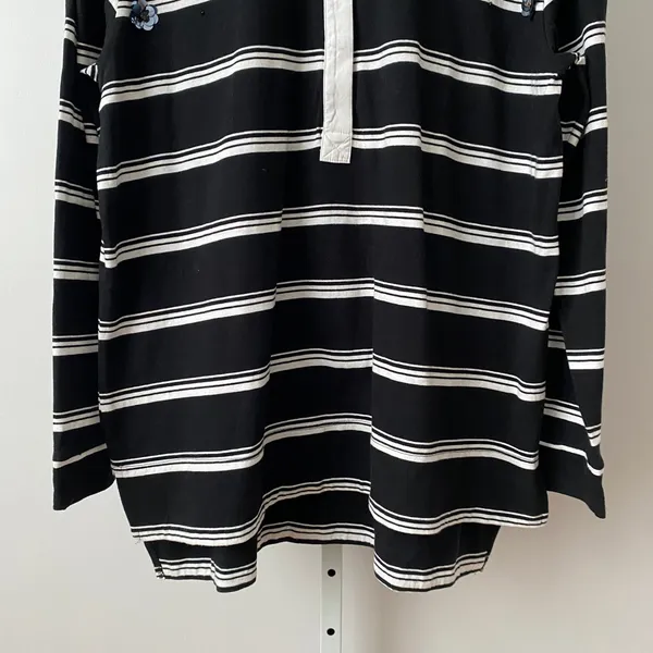Maeve Cotton Quirky Academia Sequin Floral Rugby Shirt M Black Stripe Collegiate - Image 3