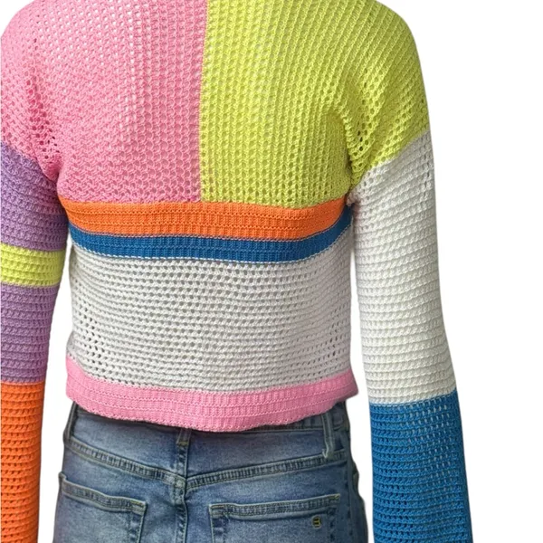 Unbranded Colorblock Colorful Women's Crochet Sweater - Image 5