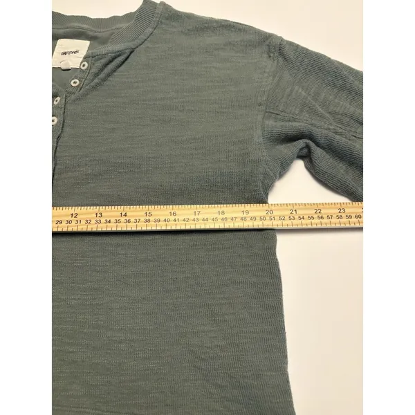 Aerie Womens Small Waffle Knit Henley Crop Top Long Sleeve Sage Green Buttons - Image 9
