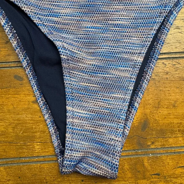 Aerie One Piece Cheeky Swimsuit Blue Textured Knit String‎ Tie XS - Image 2
