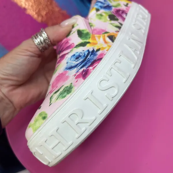 Christian Siriano Womens 7.5 Slip On‎ Sneakers Pink Floral Platform EUC - Image 3