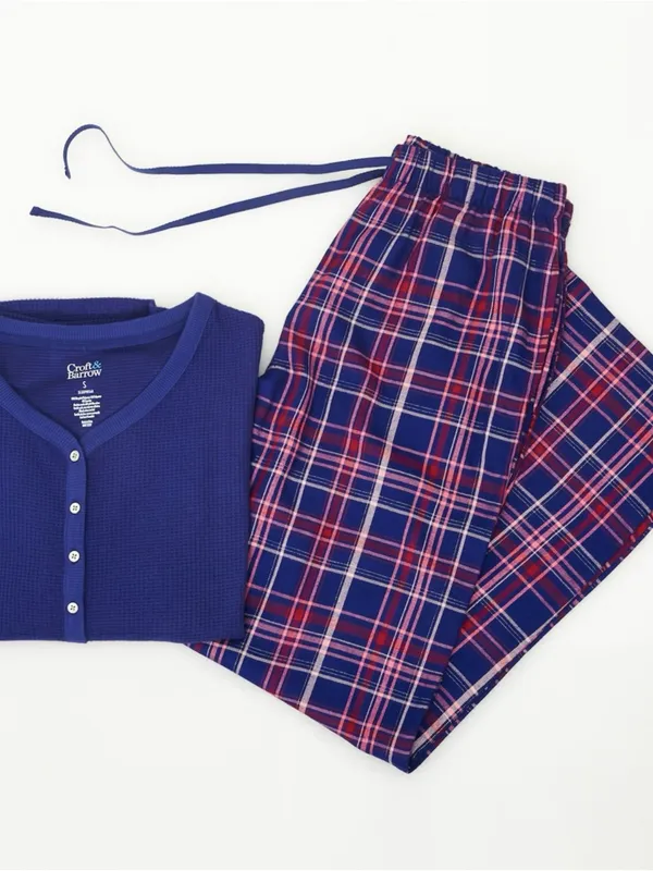 Croft & Barrow Henley Top & Rayon Pajama Bottom Set Dina Plaid Large NWT - Image 4