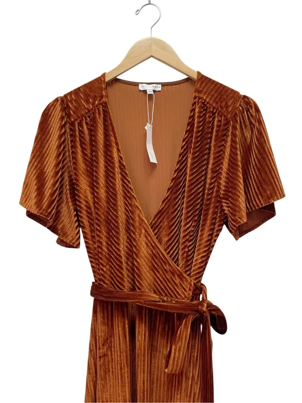 NWT Baltic Born Andi Dress Sz XXL Copper Ribbed Velvet Wrap Maxi Flutter Sleeve - Image 5