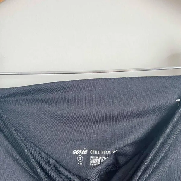 Aerie Black Fleece Lined High Rise Ruffle Pleat Side Leggings Size Small - Image 4