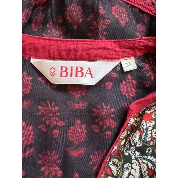 Biba Indian Printed Button Front Half Collar Long Sleeve Maxi Dress - Image 8