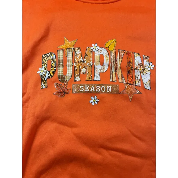 Pumpkin Season Orange Graphic Sweatshirt Women XL Fall Halloween Pullover Casual - Image 2