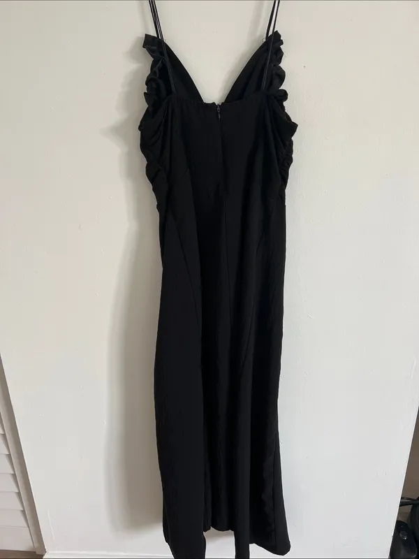 Zara Black Midi Slip Dress with Ruffle Side Detail - Image 3