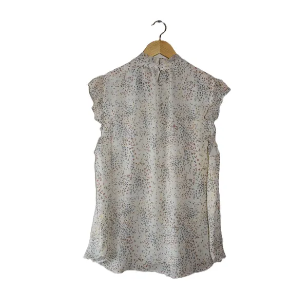 Loft Blouse Women XL White Multi Excellent Ruffle Mock Neck Sleeveless Speckle - Image 3
