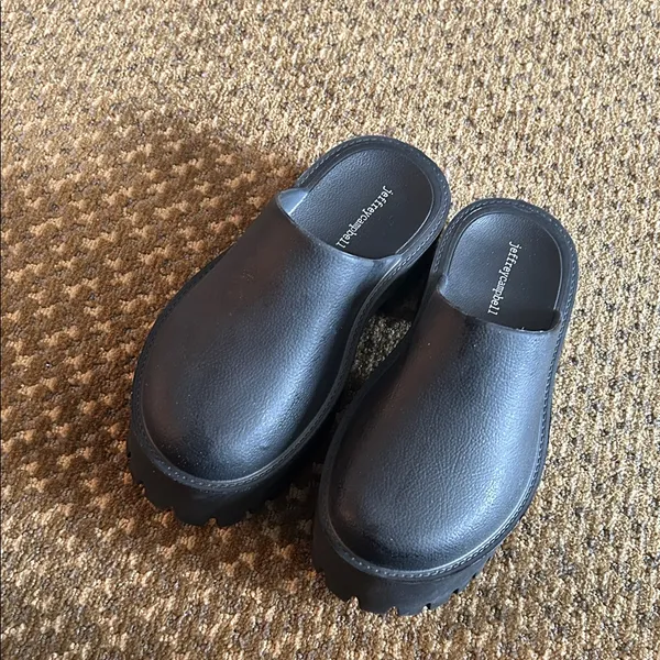 Jeffrey Campbell Black Leather Slip-On Clog Loafers - Image 4