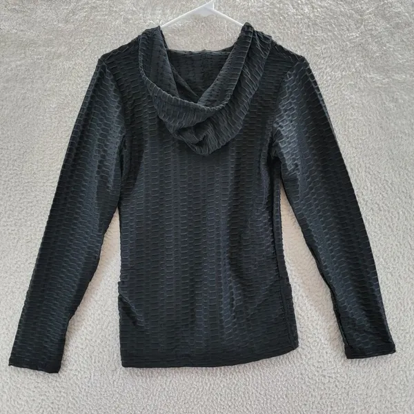 New Mix L/S Full Zip Activewear Hooded Jacket Women's Small Black Textured - Image 9