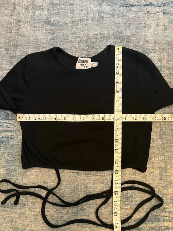 Princess Polly Black Ribbed Knit Long Sleeve Cropped Open Back Tie Waist Top US2 - Image 7