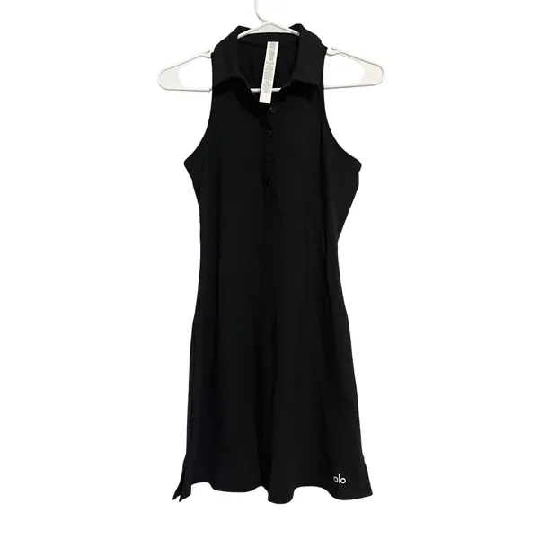 Alo Yoga Charmed Tennis Dress Point Collar Black Size XS - Image 2