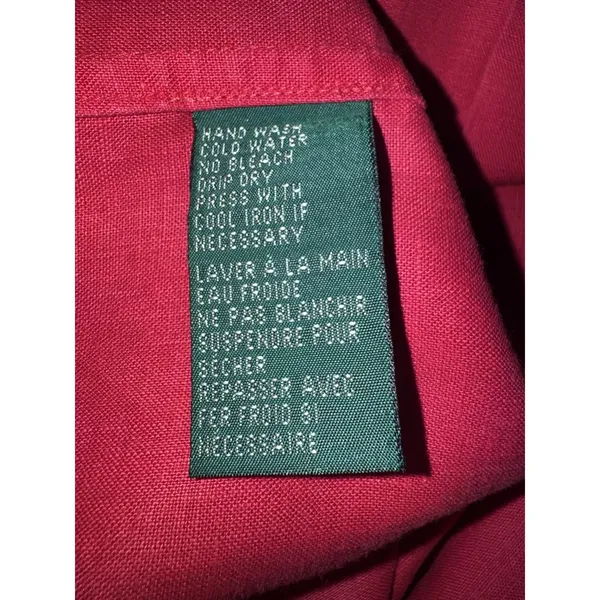 LAUREN RALPH LAUREN Womens Medium 100% Linen Red Button Up Shirt RL Logo Vintage - Image 6
