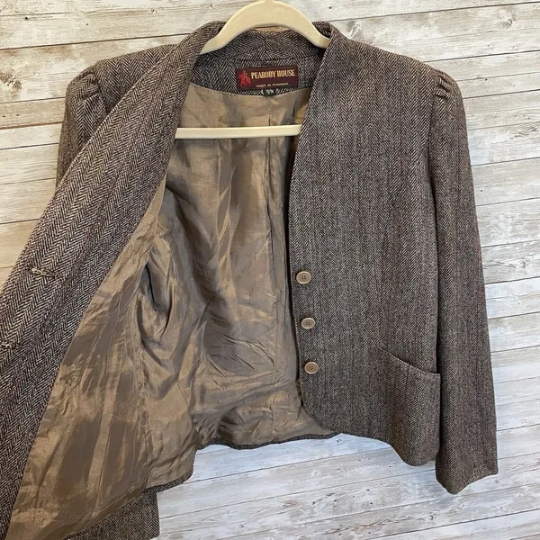 Vintage Peabody House Womens 13/14 Blazer Herringbone Brown Wool‎ Blend Lined - Image 3