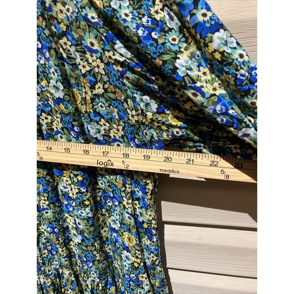 MANGO MNG Tapestry Long‎ Sleeve Mini Dress Floral Flowers Blue Yellow Size 2 - Image 3