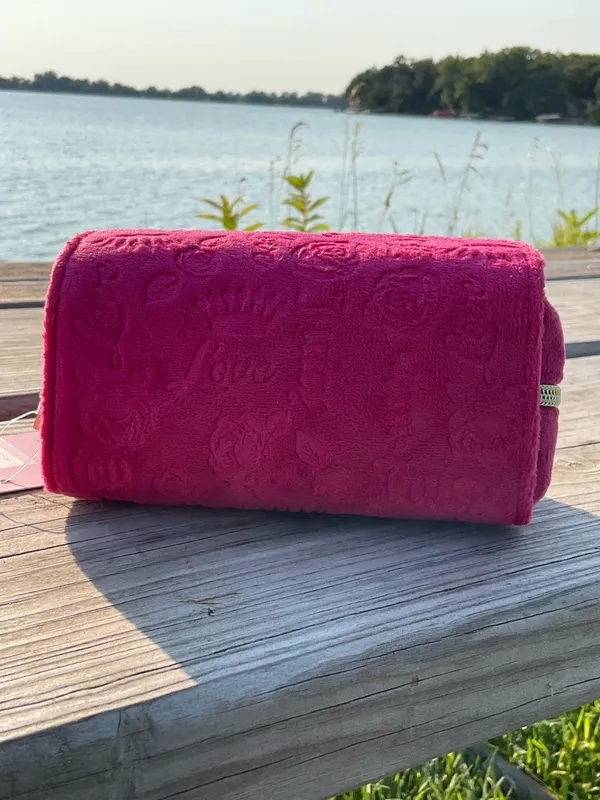 NWT Juicy Couture Hot Pink Travel Jewelry Organizer Roll Case Velvet Embossed Zip Pouch - Image 5