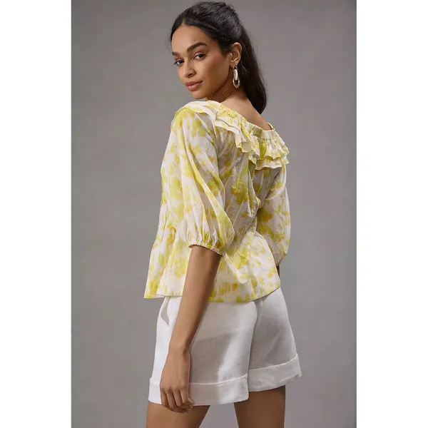 Maeve‎ Anthropologie Yellow Off-The Shoulder Ruffled Swing Puff Blouse Large - Image 2