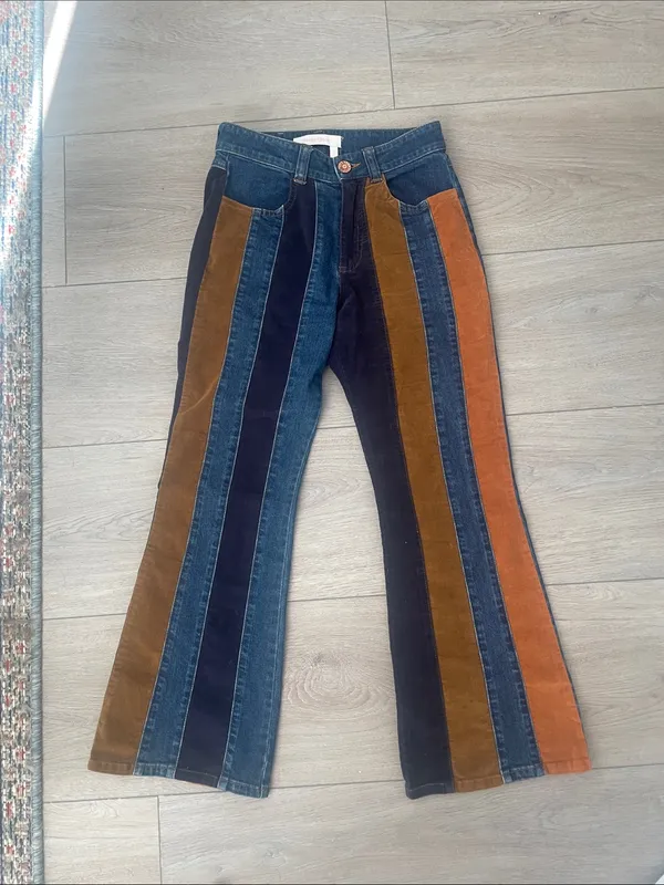 See by Chloé Flared Patchwork Striped Jeans Size 24 - Image 5