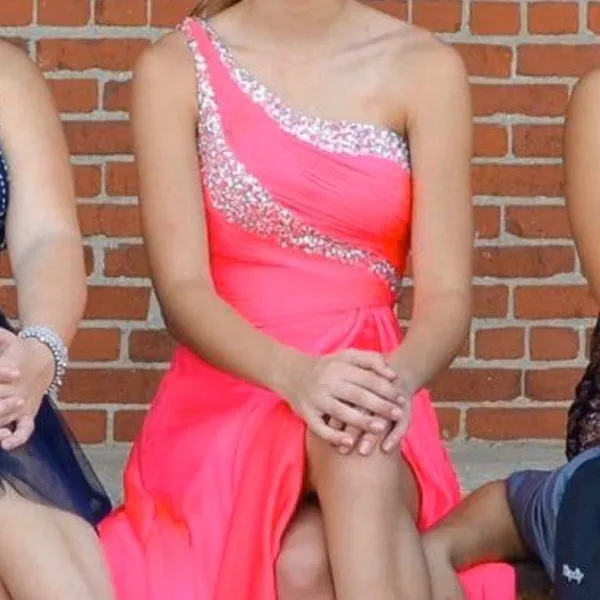 Hot Pink One Sholder Sparkly Prom Dress - Image 3