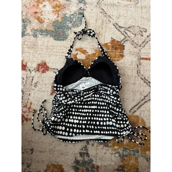 Croft & Barrow Black White Polka Dot Halter Tankini Top Ruched Swimwear Size 12 - Image 4