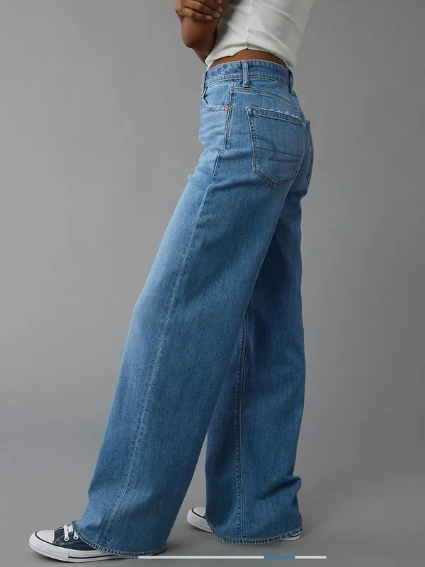 American Eagle Dreamy Drape Super High Rise Baggy Wide Leg Jeans size 18 short - Image 6