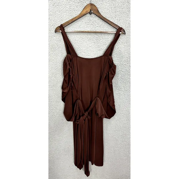Vintage Guess Jeans Dress Women's M Brown Cold Shoulder Tie‎ Back Y2K Boho Retro - Image 4