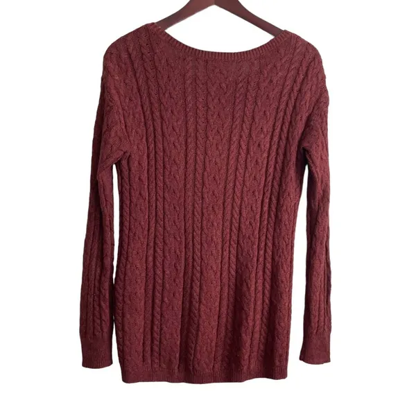 American Eagle Womens Sweater M Rust Cable Knit Crew Neck‎ Pullover Zipper Sides - Image 3