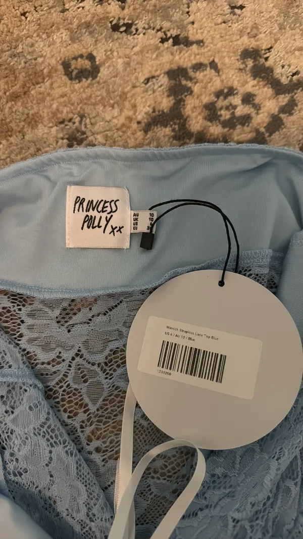 Princess Polly Winnick Strapless Lace Top Blue - Image 3