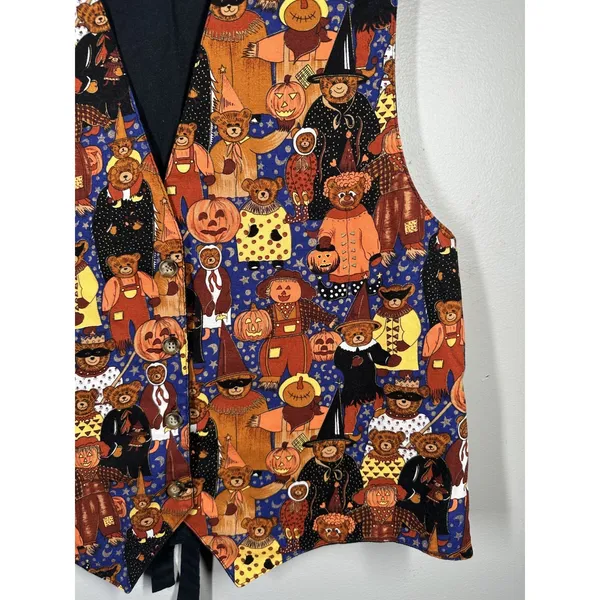 Vintage Halloween Womens Vest XL Teddy Bears Pumpkins Costumes 100% Cotton 90s - Image 11