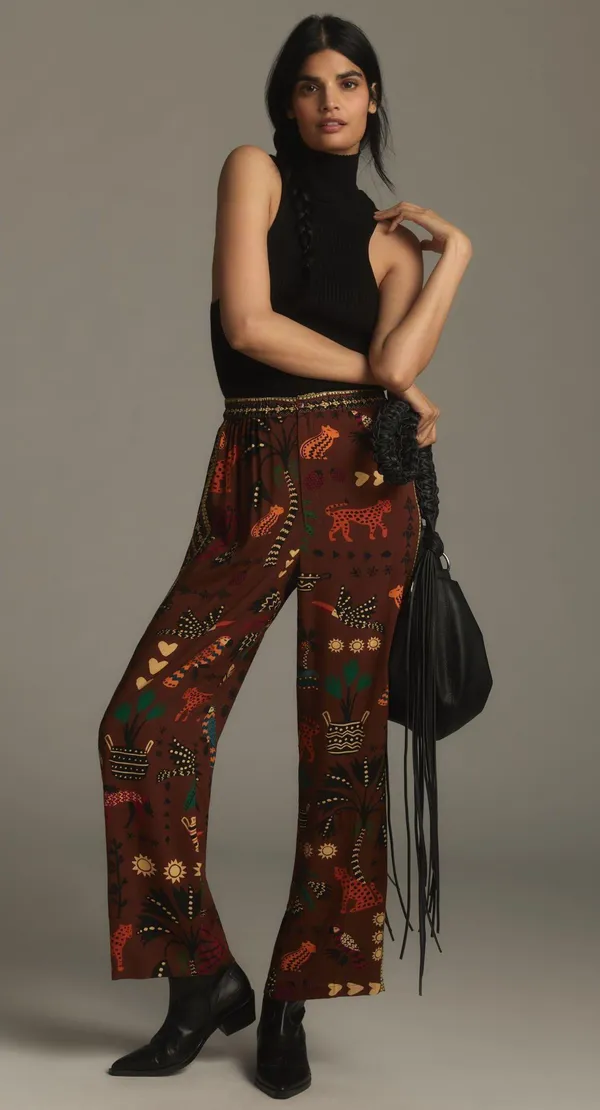 Farm Rio Tropical Print Pull-On Straight Leg Pants, Size M - Image 4