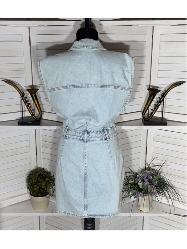 Zara mini dress denim light blue sleeveless Y2K 90s grunge cottage festival sz M - Image 4