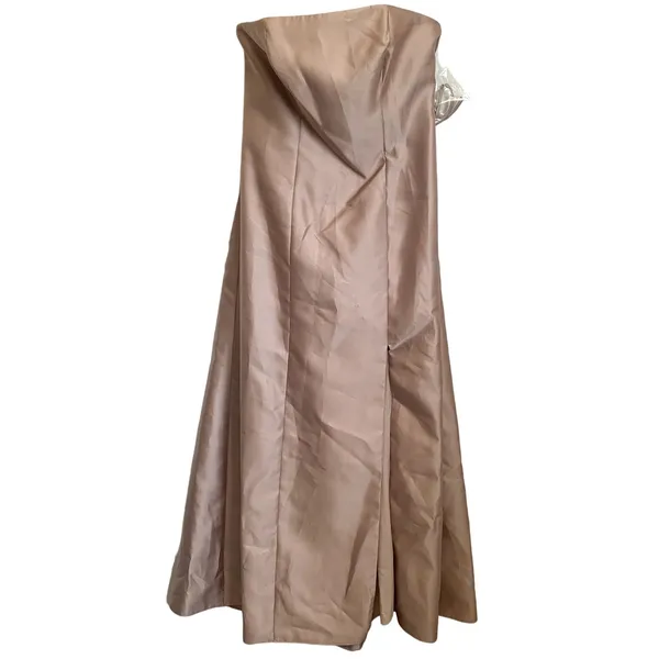 NWT Alfred Sung Strapless Satin Trumpet Gown with‎ Front Slit in Cameo - Image 3