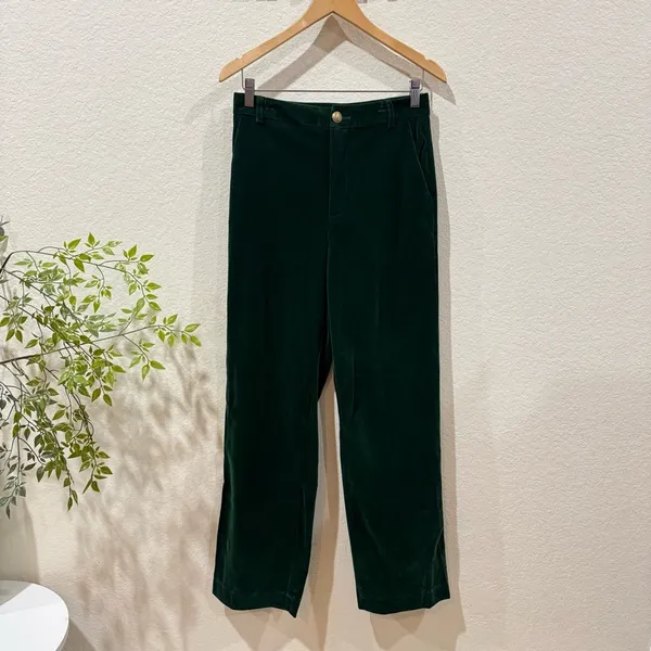 J.ING Jing Green Velvet High Waisted Straight Leg Pants Size L - Image 2