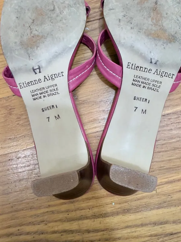 Etienne Aigner Y2K Coquette Barbiecore Bright Pink Leather Slide Open Square Toe Sz 7 US - Image 7