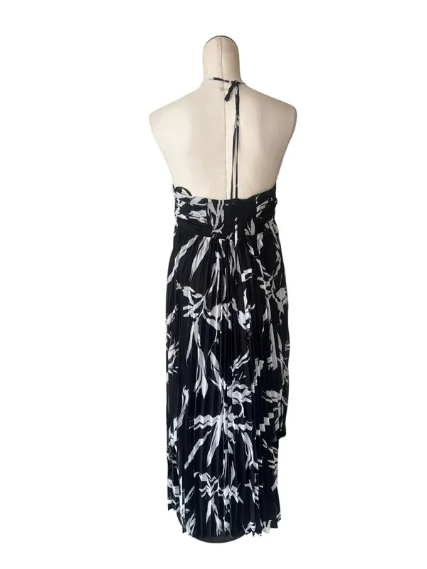 NWT White House Black Market halter Neck Pleated Maxi Dress Black White 4 - Image 8