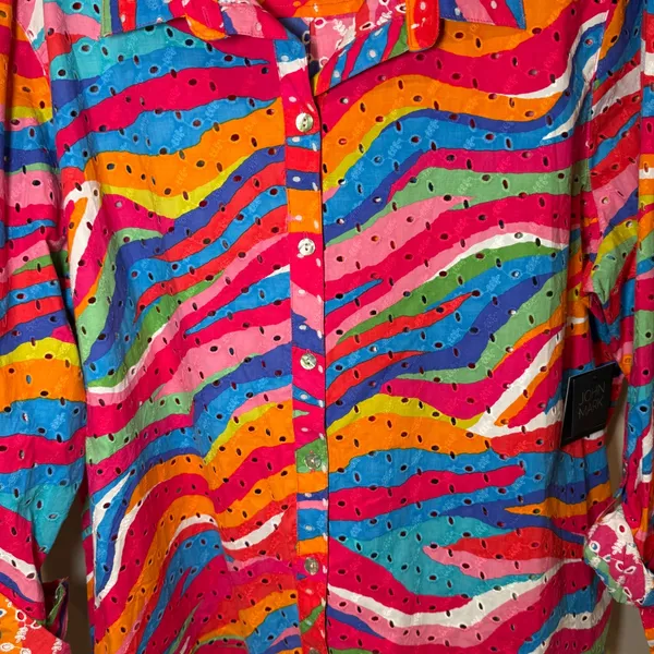 John Mark NWT Watercolor‎ Eyelet Button Front Shirt Mutlicolor Plus Size 2X - Image 3