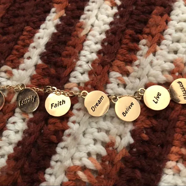 Gold tone strung metal beaded charms #faith #positivity #love #religion #christianity 7” - Image 2
