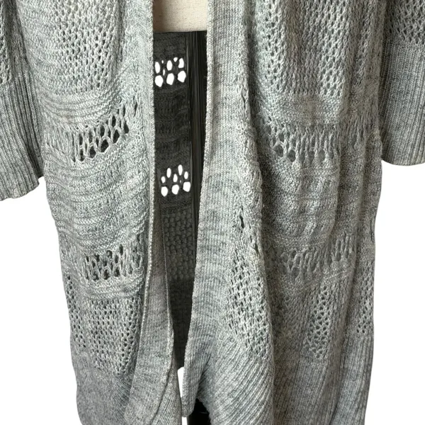 LOFT Outlet Cardigan Women Medium Grey‎ Open Knit Pointelle Longline Sweater - Image 7