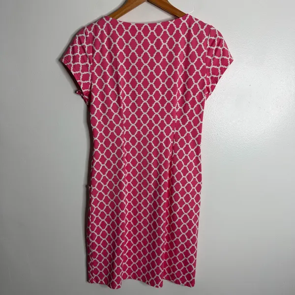 NWOT J. McLaughlin Catalina Pink Geometric Print Dress Cap Sleeve Medium Preppy‎ - Image 2