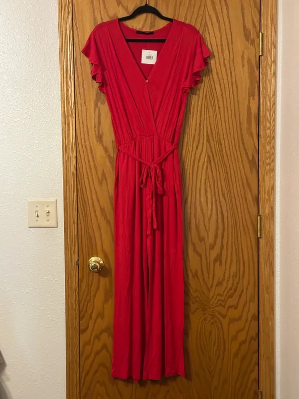 Fraiche by J Red Wrap-Front Wide-Leg Jumpsuit - NWT - Size M - Image 2