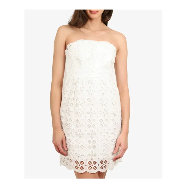 Milly New York Emalina Dress 10 White Floral‎ Eyelet Strapless Lined Chic Modern - Image 3