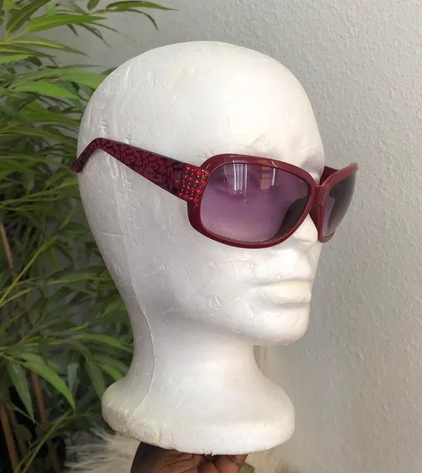 Y2K oversize Baddie Trendy Red pink sunglasses rhinestones - Image 2