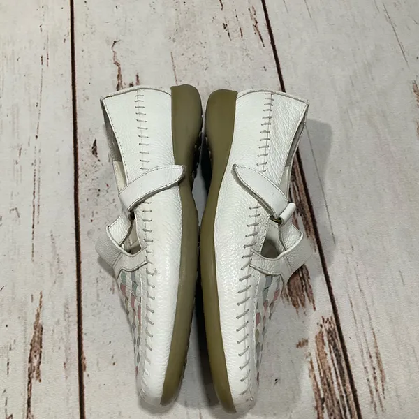 Mushroom White Pastel Weave Toe Leather T Strap‎ Mary Jane Shoes - Image 5