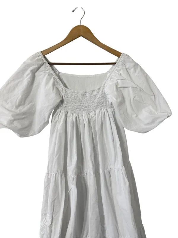 FAITHFULL THE BRAND Kiona Puff Sleeve Smocked Cotton Tiered Midi Dress - Image 8