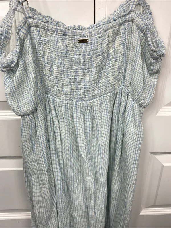 O’neill Sundress Slip Checkered Print Gingham Blue Small Spaghetti Strap Summer - Image 5