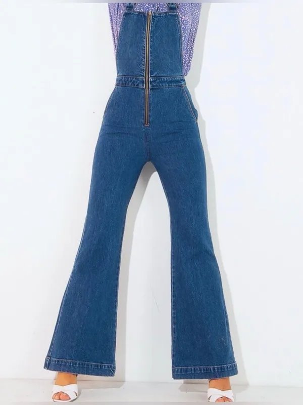 ROLLA'S Blue Zip-Front Wide-Leg Denim Overalls - Image 2