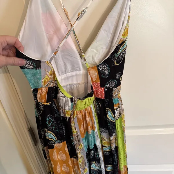Privy NWT Patchwork Maxi Dress W Spaghetti Straps Size Small Boho Hippie Cottage - Image 4