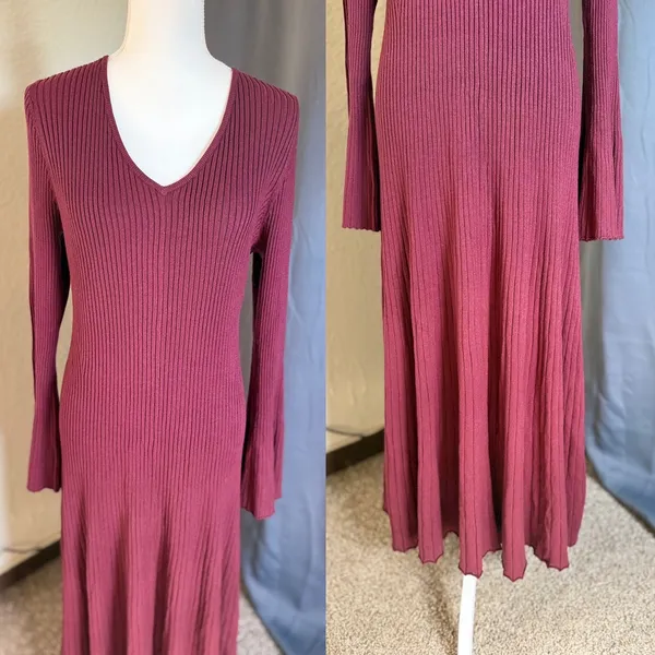 Edited x Hunter McGrady Ribbed Flare Sweater Dress Womens XL Burgundy Wine - Image 8
